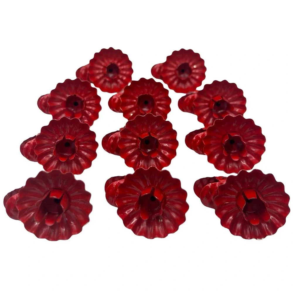 11 PC Vintage Red Metal Flower Clip On Candle Holders Christmas Tree Ornaments